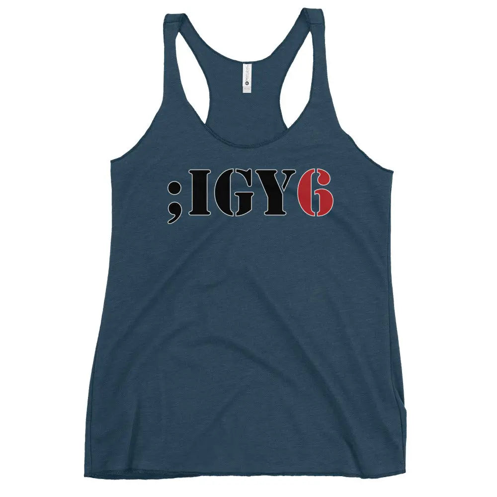 24.99 "I got Your Six" Women's Racerback Tank WarTex Apparel Indigo-XL